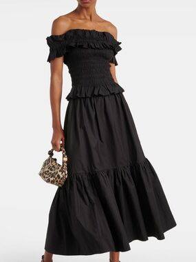 GANNI Cotton Poplin Maxi Flounce Skirt - Black, Size 36/4